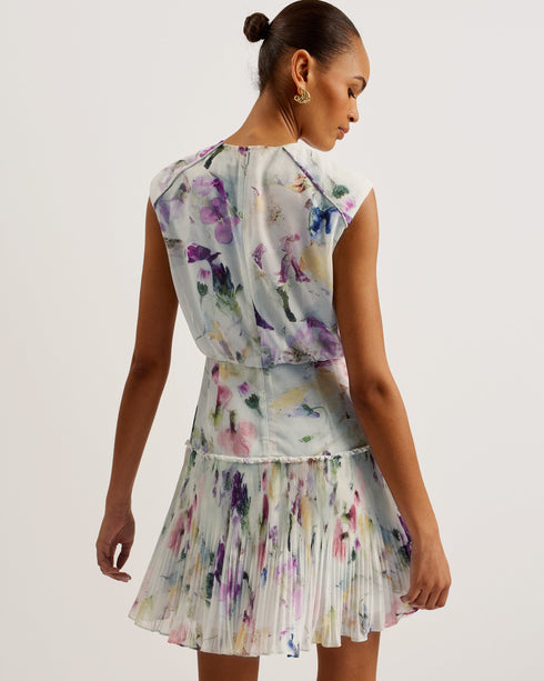 KUMIKO-Dresses-V Neck Printed Tie Front Mini Dress- Ted Baker Romania
